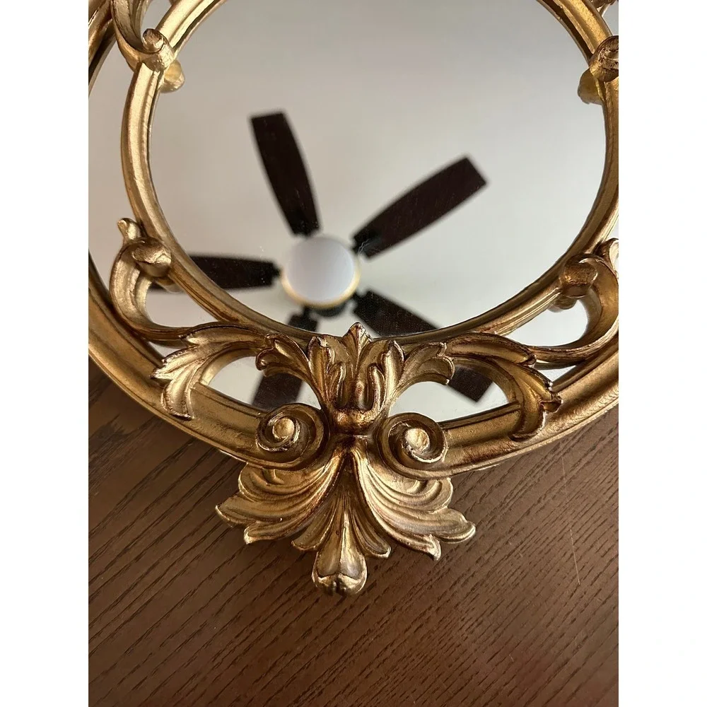 1950s Vintage Gilded Round Italian Wall Mirror Old Hollywood Gilded‎ Baroque
